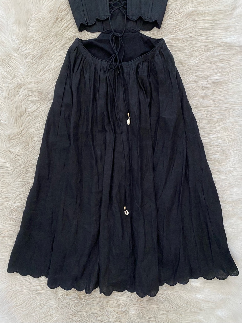 Zimmermann Petite Jude Scallop Midi Dress Black Linen Lace Up Back Vacation 0P - Picture 12 of 16